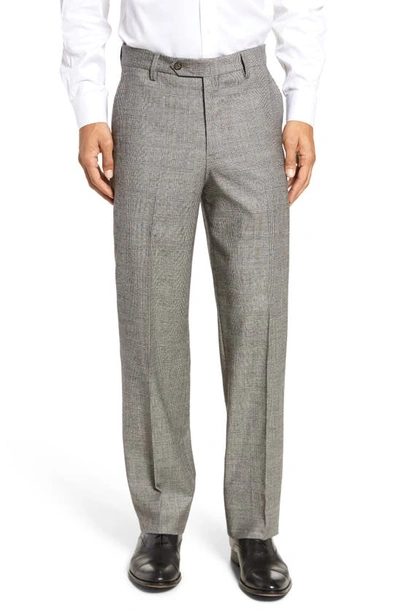 Berle Touch Finish Flat Front Plaid Classic Fit Stretch Wool Dress Pants In Black/ White