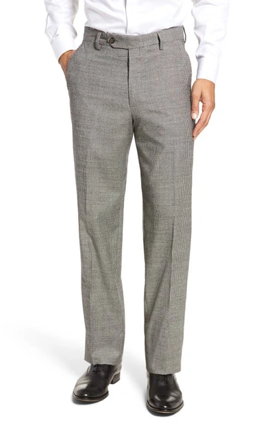 Berle Touch Finish Flat Front Plaid Classic Fit Stretch Houndstooth Dress Pants In Black/ White