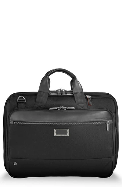 Briggs & Riley Men's Medium Leather Expandable Briefcase In Black