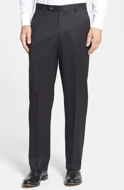 Berle Flat Front Classic Fit Wool Gabardine Dress Pants In Black