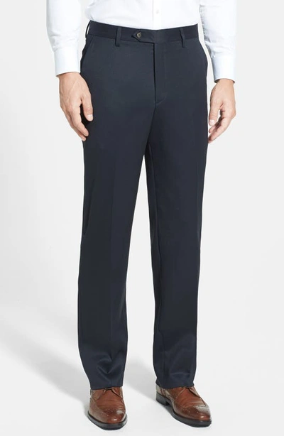 Berle Flat Front Classic Fit Wool Gabardine Dress Pants In Navy