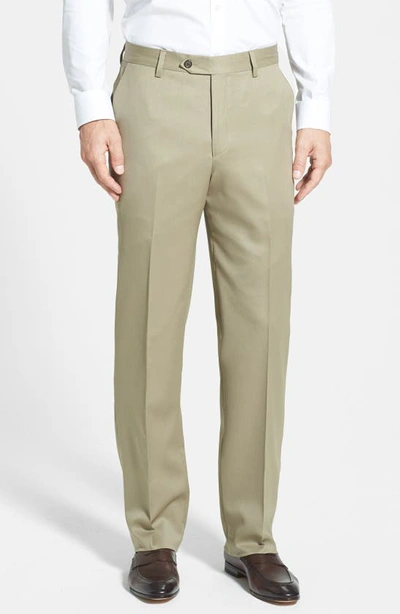 Berle Flat Front Classic Fit Wool Gabardine Dress Pants In Tan