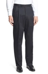 Berle Pleated Classic Fit Cotton Dress Pants In Black