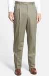 Berle Pleated Classic Fit Cotton Dress Pants In Olive
