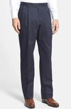 Berle Pleated Classic Fit Cotton Dress Pants In Navy