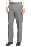 Berle Self Sizer Waist Flat Front Classic Fit Wool Gabardine Trousers In Medium Grey