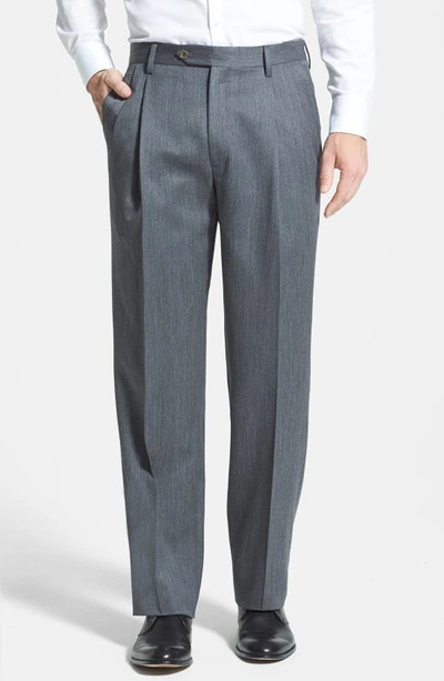 Berle Pleated Classic Fit Wool Gabardine Dress Pants In Medium Grey