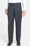 Berle Self Sizer Waist Pleated Lightweight Plain Weave Classic Fit Trousers In Charcoal