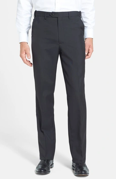 Berle Self Sizer Waist Plain Weave Flat Front Washable Trousers In Black