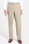 Berle Self Sizer Waist Plain Weave Flat Front Washable Trousers In Tan