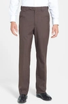 Berle Self Sizer Waist Plain Weave Flat Front Washable Trousers In Brown