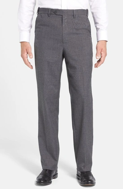 Berle Self Sizer Waist Plain Weave Flat Front Washable Trousers In Medium Grey