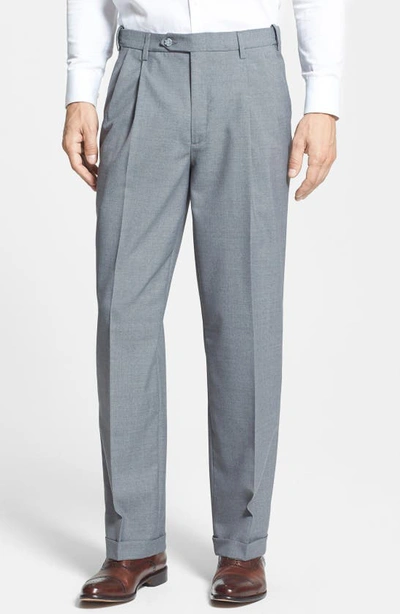 Berle Self Sizer Waist Plain Weave Flat Front Washable Trousers In Light Grey