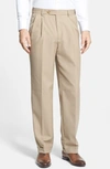 Berle Self Sizer Waist Plain Weave Flat Front Washable Trousers In Tan