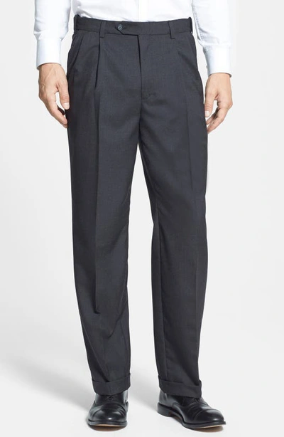 Berle Self Sizer Waist Plain Weave Flat Front Washable Trousers In Charcoal