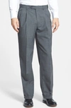 Berle Self Sizer Waist Plain Weave Flat Front Washable Trousers In Medium Grey