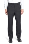 Berle Self Sizer Waist Flat Front Lightweight Plain Weave Classic Fit Trousers In Black