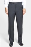 Berle Self Sizer Waist Flat Front Lightweight Plain Weave Classic Fit Trousers In Charcoal