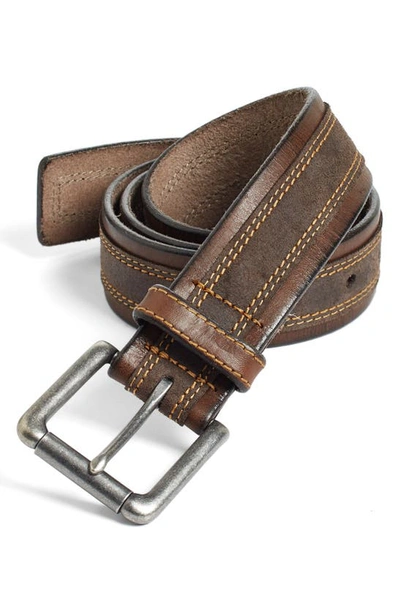 Johnston & Murphy Distressed Overlay Belt In Brown