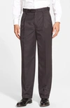 Berle Self Sizer Waist Pleated Classic Fit Microfiber Trousers In Black