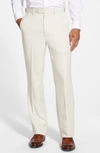 Berle Self Sizer Waist Flat Front Classic Fit Microfiber Trousers In Stone
