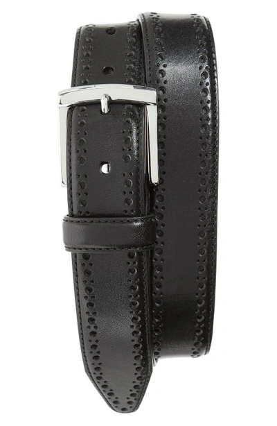 Johnston & Murphy Perforated Leather Belt In Black