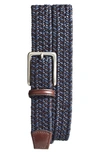 Torino Woven & Leather Belt In Navy/ Brown