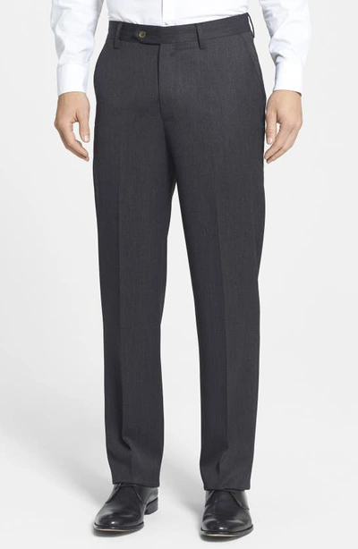 Berle Flat Front Classic Fit Wool Gabardine Dress Pants In Charcoal