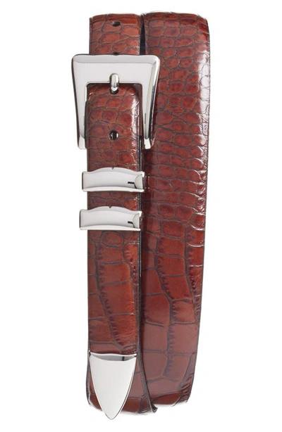Torino Alligator Embossed Leather Belt In Cognac