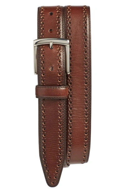 Johnston & Murphy Perforated Leather Belt In Tan