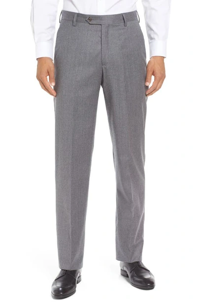 Berle Lightweight Flannel Flat Front Classic Fit Dress Trousers In Light Grey