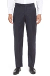 Berle Lightweight Flannel Flat Front Classic Fit Dress Trousers In Heather Navy
