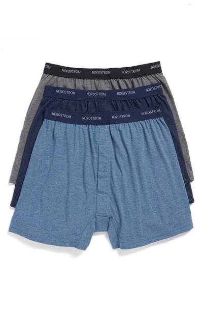 Nordstrom Men's Shop 3-pack Supima® Cotton Boxers In Navy/ Charcoal/ Blue