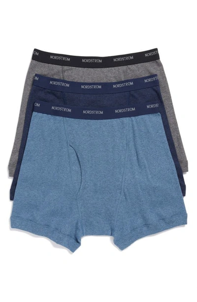 Nordstrom Men's Shop 3-pack Supima® Cotton Boxer Briefs In Navy/ Charcoal/ Blue