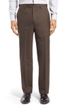 Berle Self Sizer Waist Flat Front Lightweight Plain Weave Classic Fit Trousers In Brown
