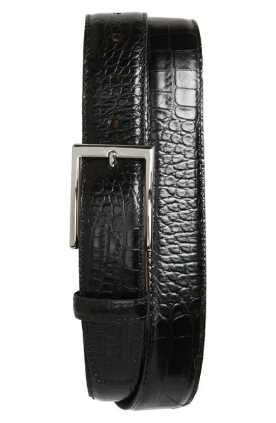 Torino Gator Grain Embossed Leather Belt In Black