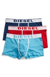 Dieselr Damien 3-pack Cotton Trunks In Blue/ Red/ Navy