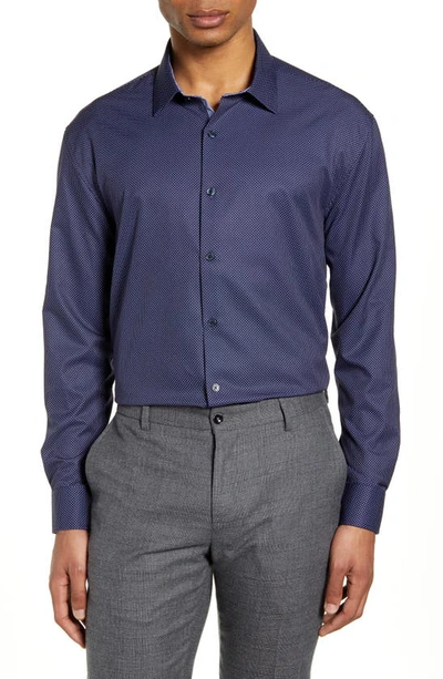 Wrk Slim Fit Performance Stretch Dot Dress Shirt In Navy