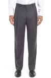 Berle Lightweight Flannel Pleated Classic Fit Dress Trousers In Medium Grey