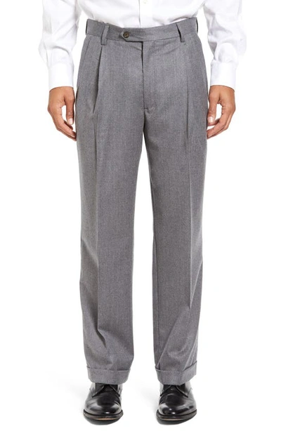 Berle Lightweight Flannel Pleated Classic Fit Dress Trousers In Light Grey