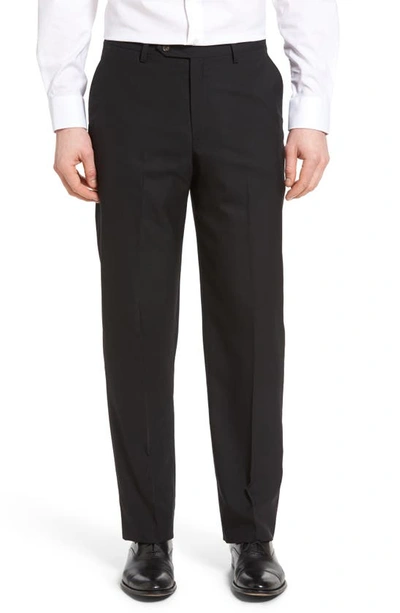 Berle Lightweight Plain Weave Flat Front Classic Fit Trousers In Black