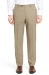 Berle Lightweight Plain Weave Flat Front Classic Fit Trousers In Tan