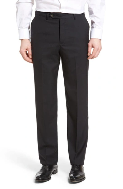 Berle Lightweight Plain Weave Flat Front Classic Fit Trousers In Charcoal
