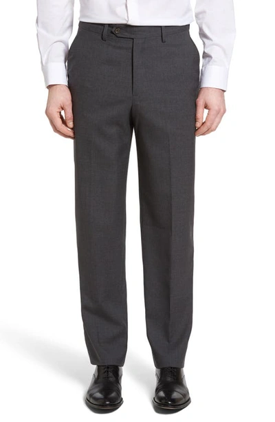 Berle Lightweight Plain Weave Flat Front Classic Fit Trousers In Grey