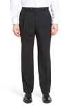 Berle Lightweight Plain Weave Pleated Classic Fit Trousers In Charcoal