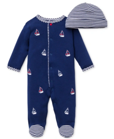 Little Me Baby Boys Sailboat Coverall And Hat, 2 Piece Set In Navy