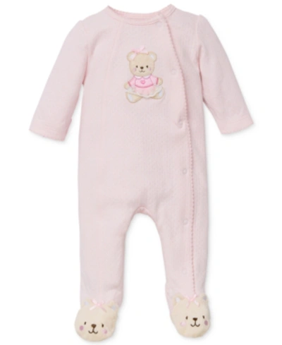Little Me Baby Girls Sweet Bear Footed Coverall In Light Pink