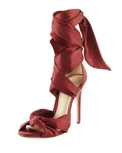 Alexandre Birman Katherine Silk Ankle-wrap Sandals In Burgundy