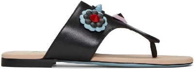 Fendi Studded Flat Leather Thong Sandal, Black