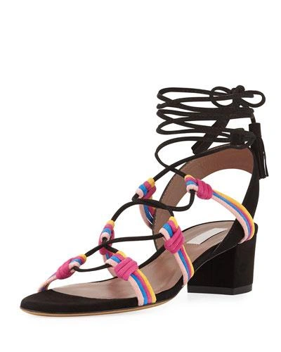 Tabitha Simmons Mendi Suede Lace-up Sandal, Black In Black Pattern